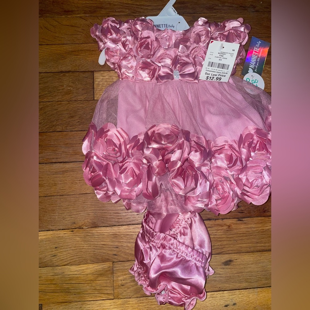 Nannette Baby Pink Rosette Dress Set